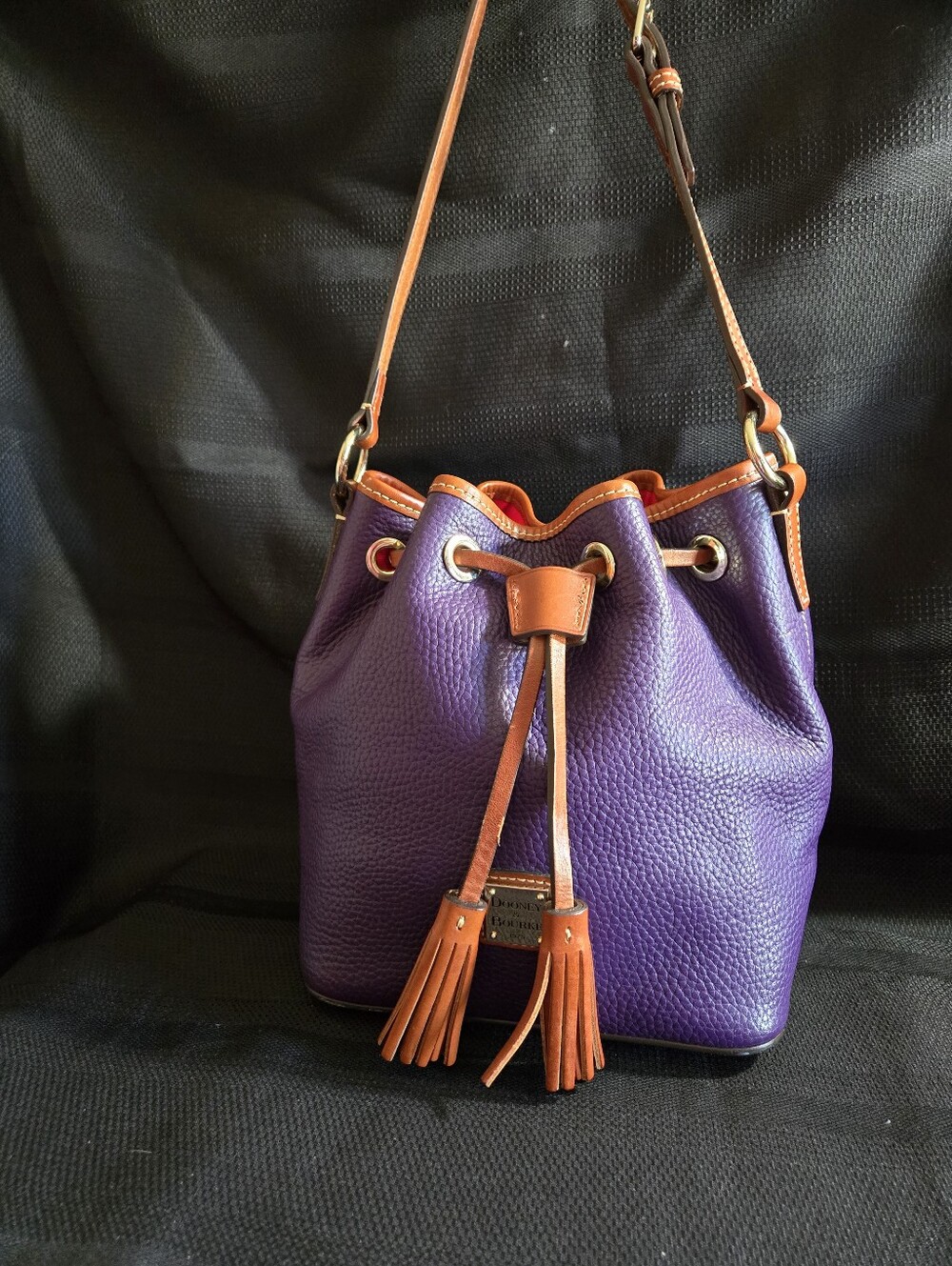 Dooney & Bourke Purple Leather Drawstring Bucket Bag